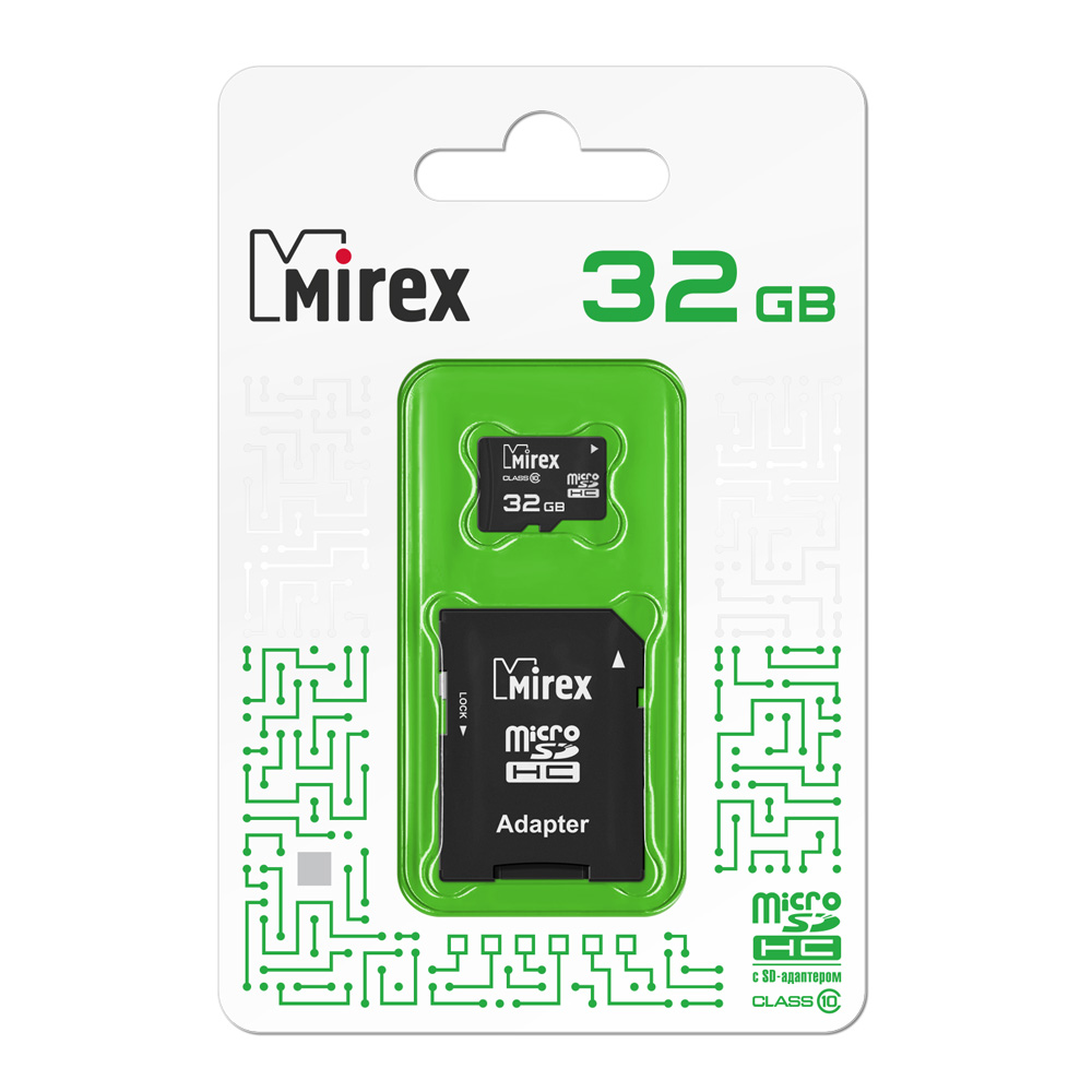Карта памяти microSDHC 32GB + 1 адаптер (SD) MIREX (class 10)