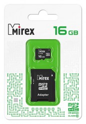 Карта памяти microSDHC 16GB + 1 адаптер (SD) MIREX (class 10)
