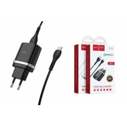 Сетевое зарядное устройство USB 3000 mAh + кабель micro USB HOCO C12Q черный (быстрая зарядка)