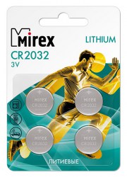 Батарея литиевая Mirex CR2032  3V  Бл-4 (цена за 1 бат.)