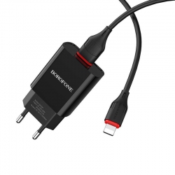 Сетевое зарядное устройство 2 USB 2400mAh + кабель iPhone 5\/6\/7 BOROFONE BA20A  черный
