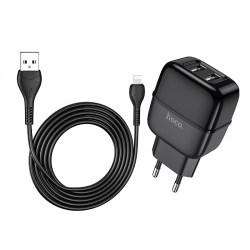 Зарядное с USB + кабель IOS Lighting (5B, 2400mA) HOCO C77A Черный